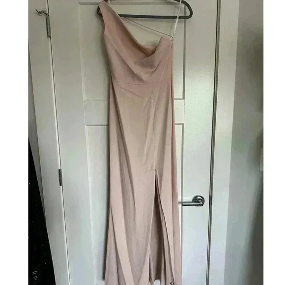 After Six - ONE-SHOULDER DRAPED COWL-NECK MAXI DRESS IN CAMEO - Size 6 - Picture 2 of 2